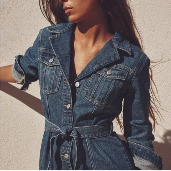Zara Classic Denim Shirt belted Dress -  Sz Medium - NWT - Picture 8 of 17